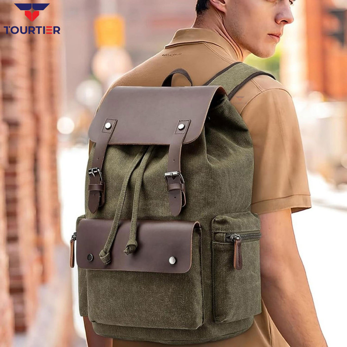 Shoulder Bag Backpack TOURTIER Double Buckle Vintage Canvas