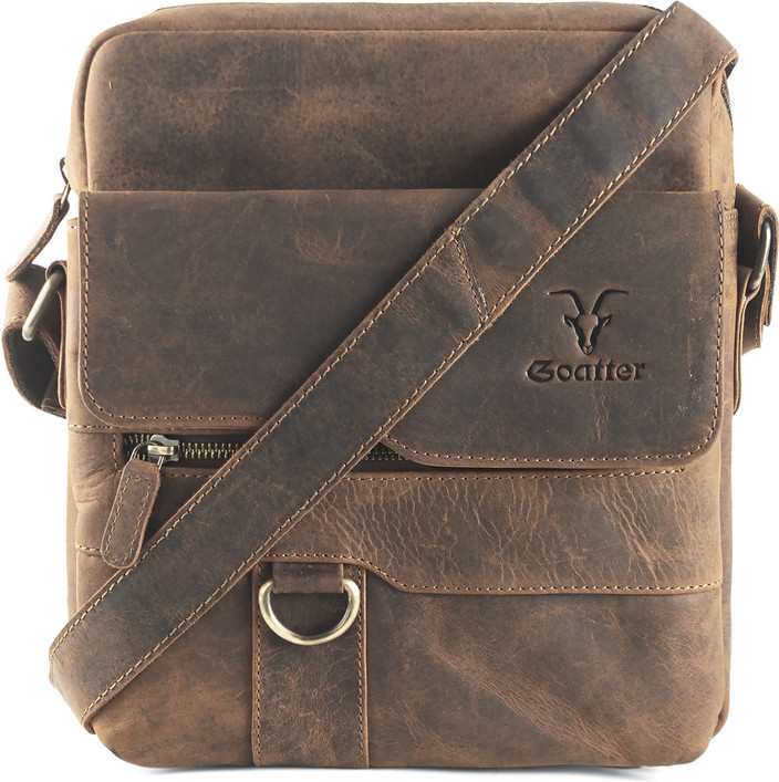 Goatter Men's Hunter Leather 11 Inch Multi-Pocket Messenger Bags Messenger  Bag