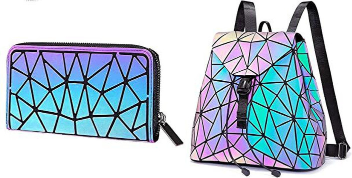 Geometric Holographic Bag Reflective Triangle Backpack Geometric