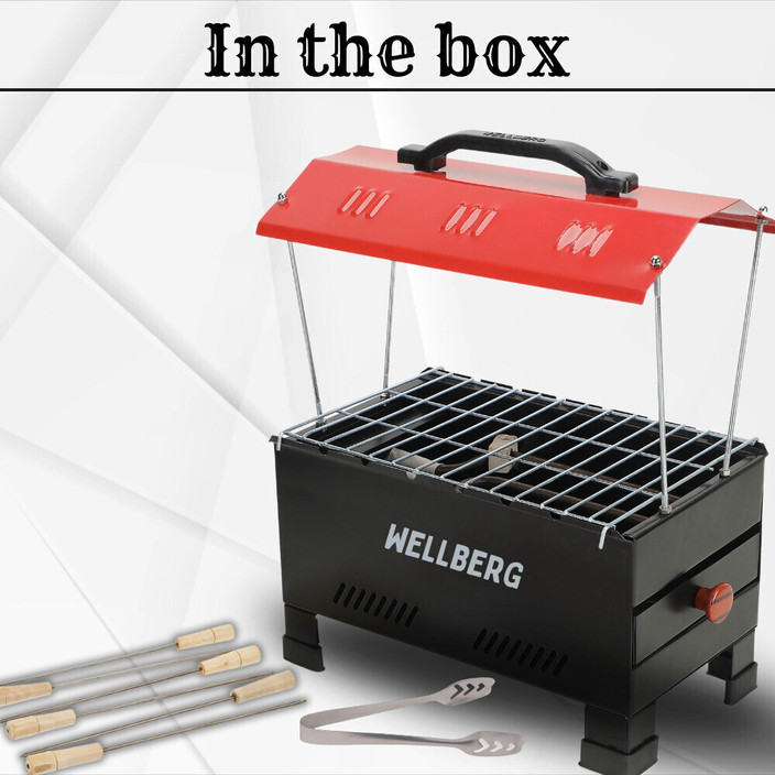 WELLBERG 1200W Smokeless BBQ Barbecue for Quick Outdoor Cooking