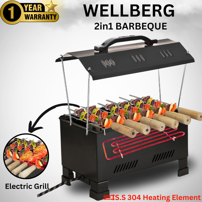 WELLBERG 2-in-1 1200W BBQ for Perfect Home Cooking, A Versatile Meal Maker  Charcoal Electric Grill