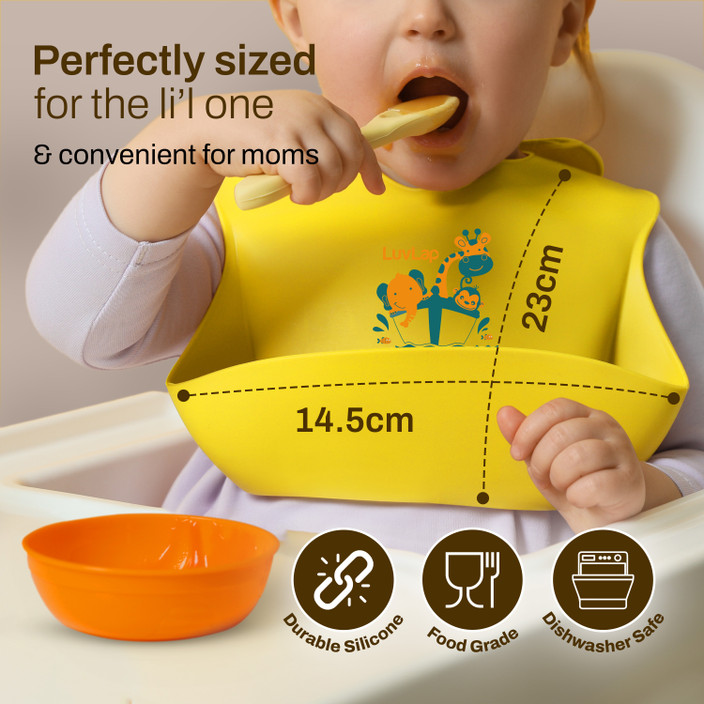 Orange Weaning An 18 Month Old LuvLap Silicone Baby Bib For