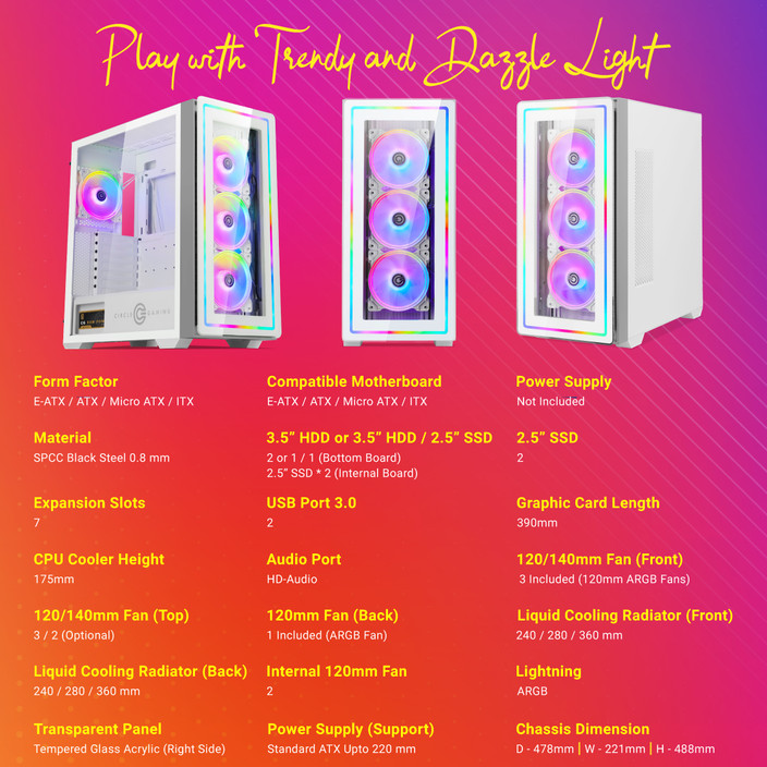 Circle infernova ZX Tempered glass with four ARGB fans