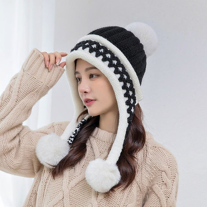 Knit Hat Ladies Winter Golf Hats With Ear Flaps Custom Earflap Cap