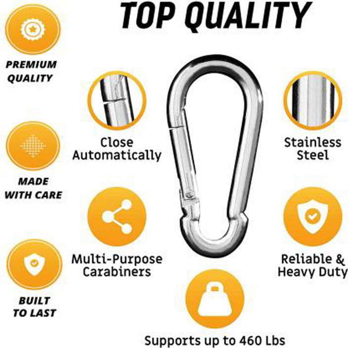 3.15in Inch Locking Carabiner Clips- Stainless Steel Spring Snap Hook, 6Pack