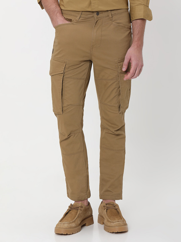 Mft Mufti Cargo Pants Brown Slim Fit Cargo