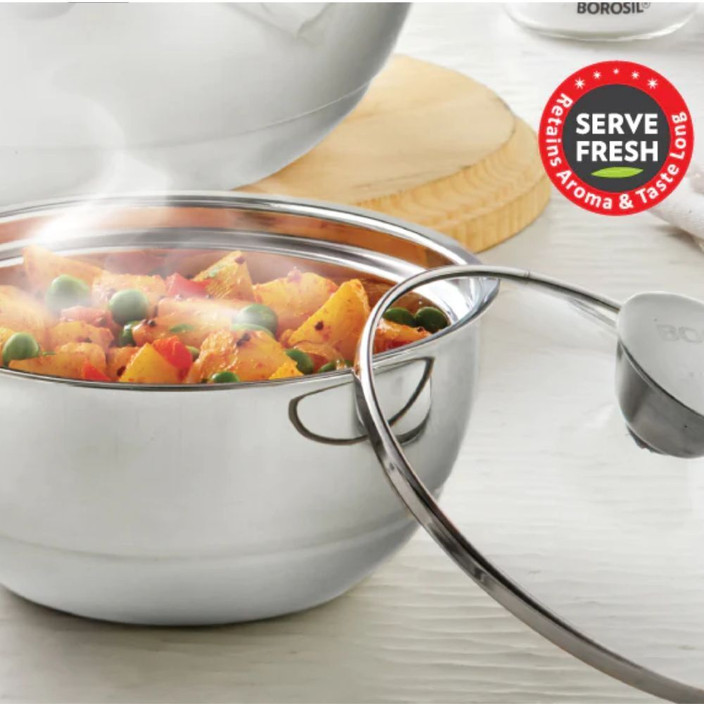 BOROSIL Serve Casserole Insulated, Stainless Steel Food Warmer with Lid  for Hot Cook and Serve Casserole