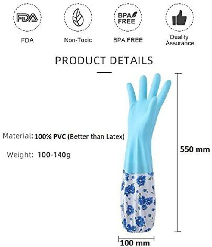 Qsin Reusable PVC Latex Kitchen Dish-Washing Gloves, Long Elbow Length For  Summer Wet and Dry Disposable Glove