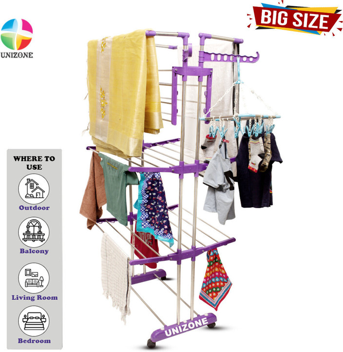 Unizone Steel, Aluminium, Plastic Floor Cloth Dryer Stand 12