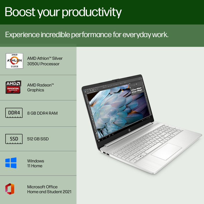 HP 15s AMD Athlon Dual Core 3050U (8 GB/512 GB SSD/Windows 11 Home)  15s-ey1509AU Thin and Light Laptop