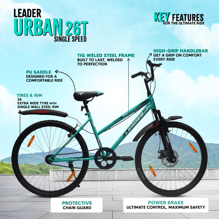 LEADER URBAN GIRL 26T CITY BIKE WITH FRONT SUSPENSION AND DISC BRAKE| Ideal  for Girls 26 T (inch) Girls Cycle/Womens Cycle
