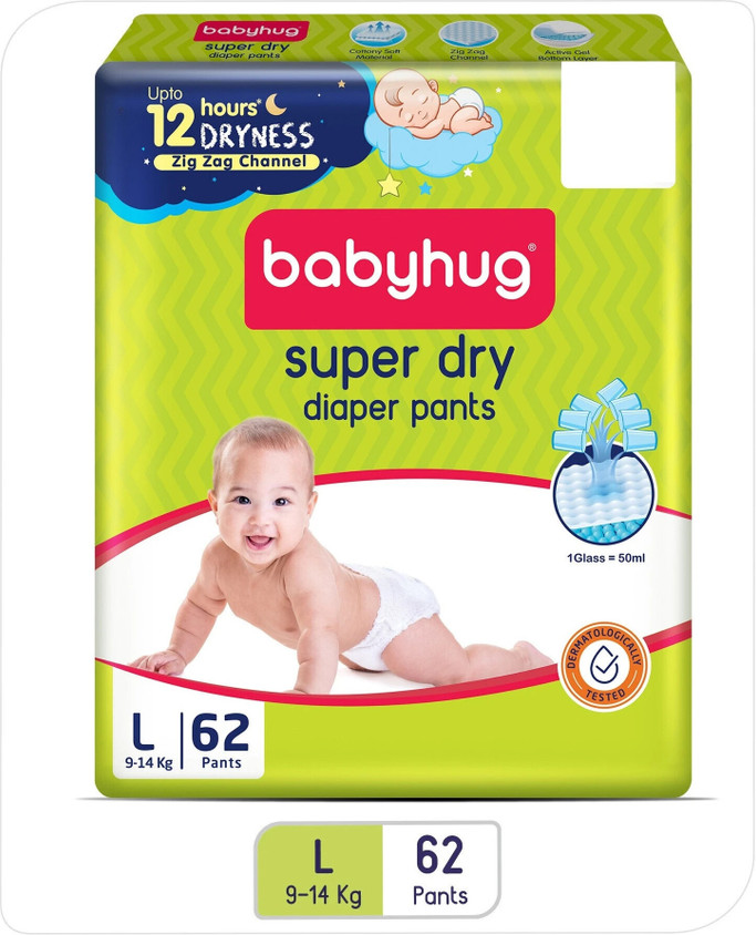 babyhug Super Dry Pant Style Diaper Large L Size 62 Pieces L