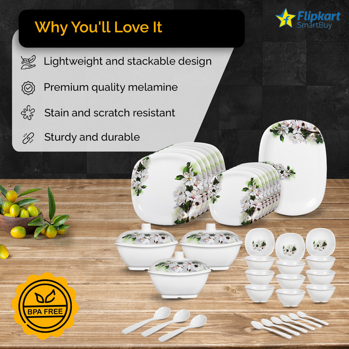 White Melamine Dinner Plates Online Aura White Floral Melamine