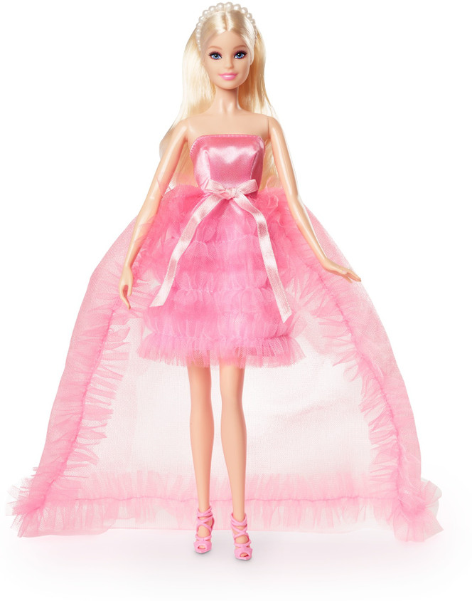 BARBIE Birthday Wishes Doll, Blonde in Pink Satin and Tulle Dress, Fashion  Collectibles