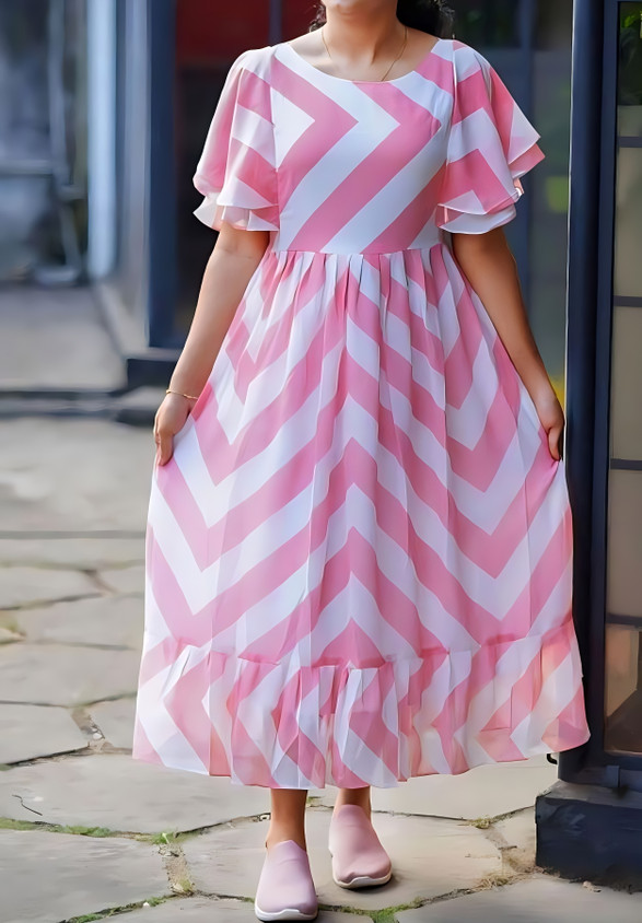 S R S FASHION Women Fit and Flare Pink Midi/Calf Length Dress