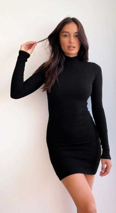 Sleeve Bodycon Mini Short Tight Black Long Sleeve Dress Long