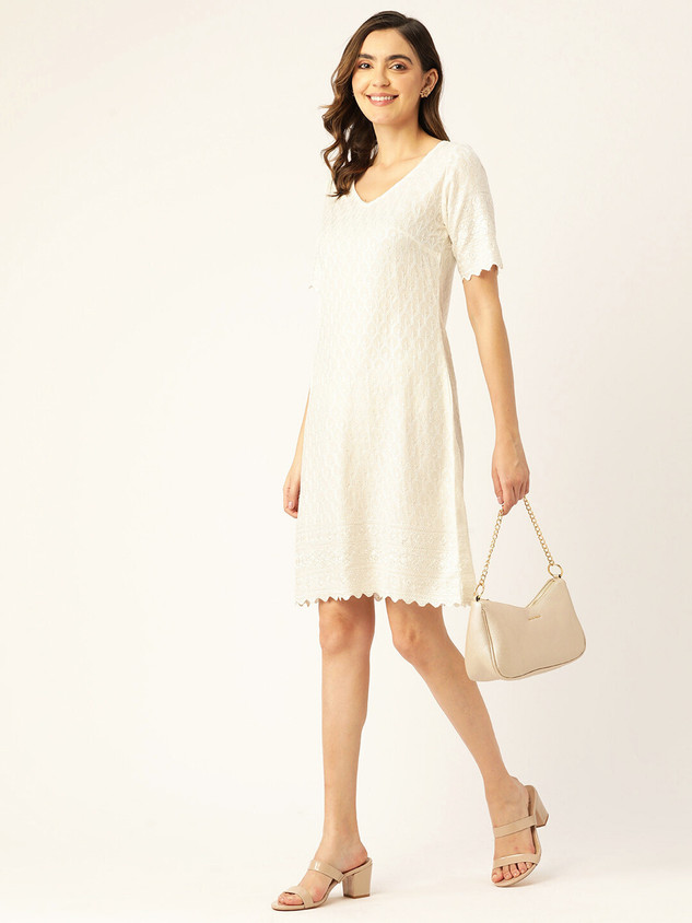 BRINNS Women A-line White Above Knee/Mid Thigh Length Dress Buy