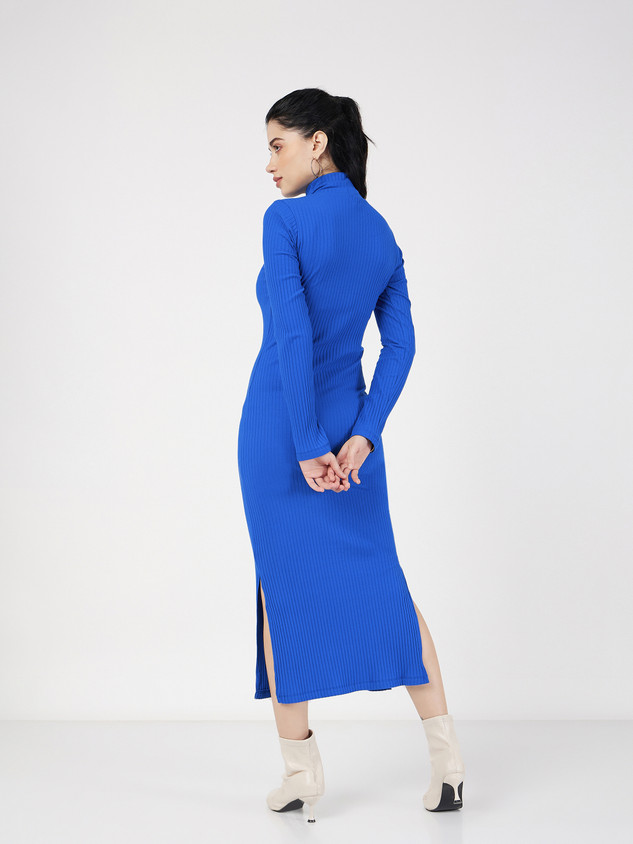 SASSAFRAS Women Bodycon Blue Midi/Calf Length Dress