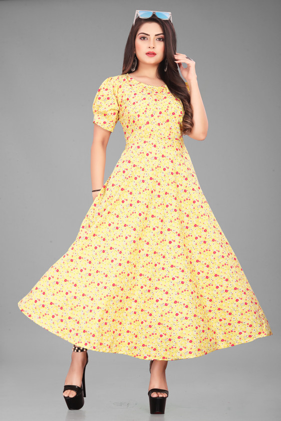 Pageant Dresses Yellow Gown Full Frock In Flipkart Women Gown - Main Image