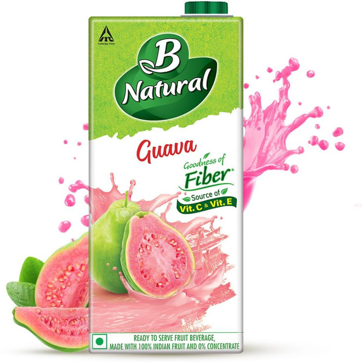 B Natural Guava Juice, Fiber, Vit C E, 100% Fruit Pulp,