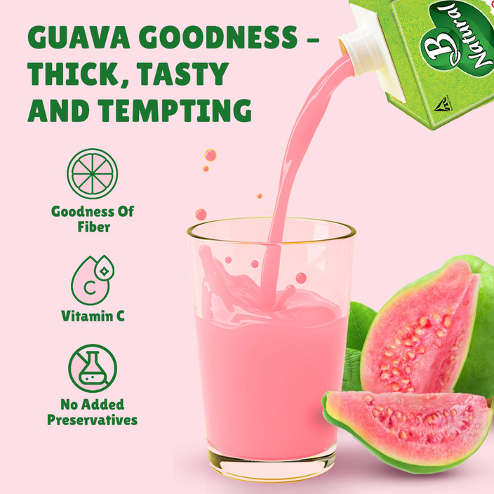 B Natural Guava Juice, Fiber, Vit C E, 100% Fruit Pulp, 0%
