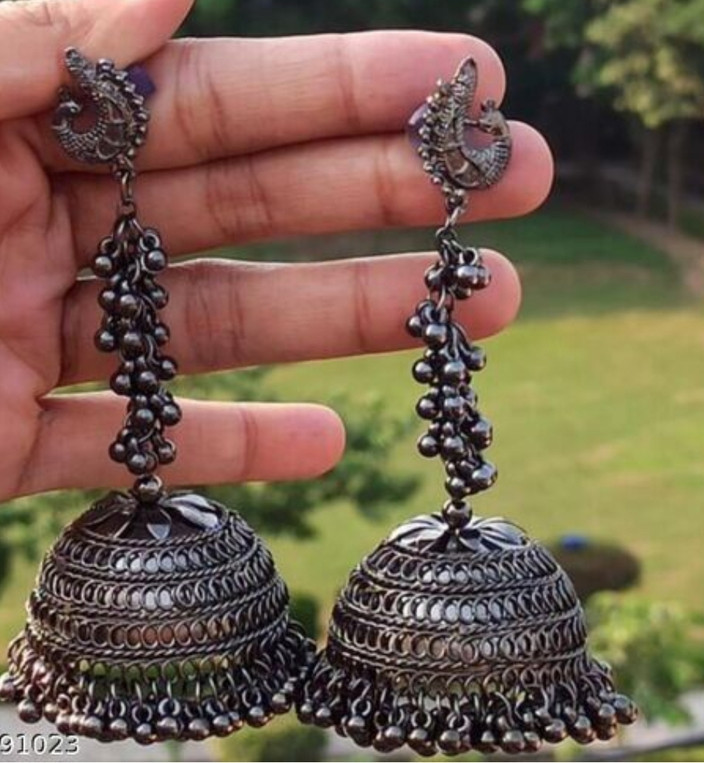 Metal Jhumkas Black Metal Jimikki Kammal Heavy Jhumkas Black Metal
