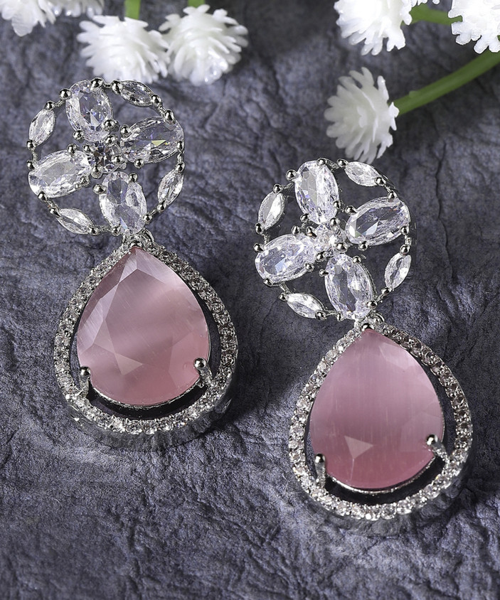 Buy ZENEME Pink White American Diamond studded