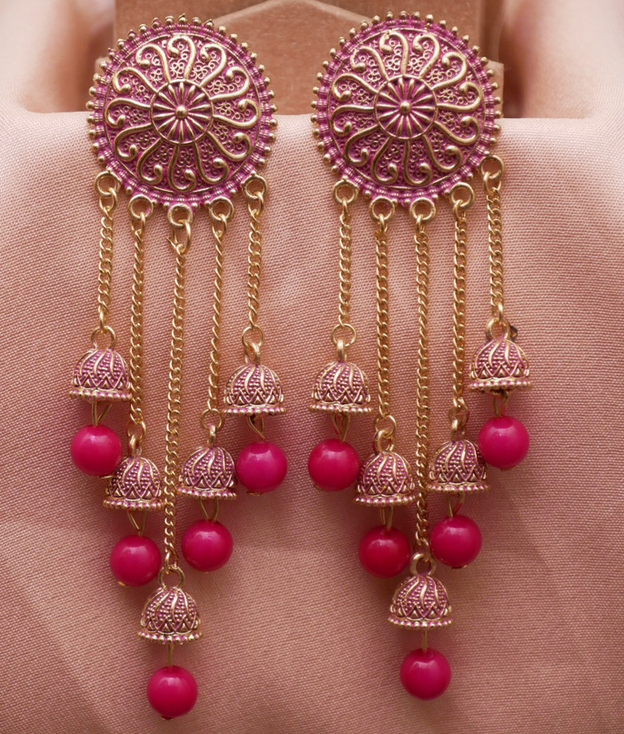 Gold Pink Earrings Flipkart Buy RAJ JEWELLERY Wedding Traditional