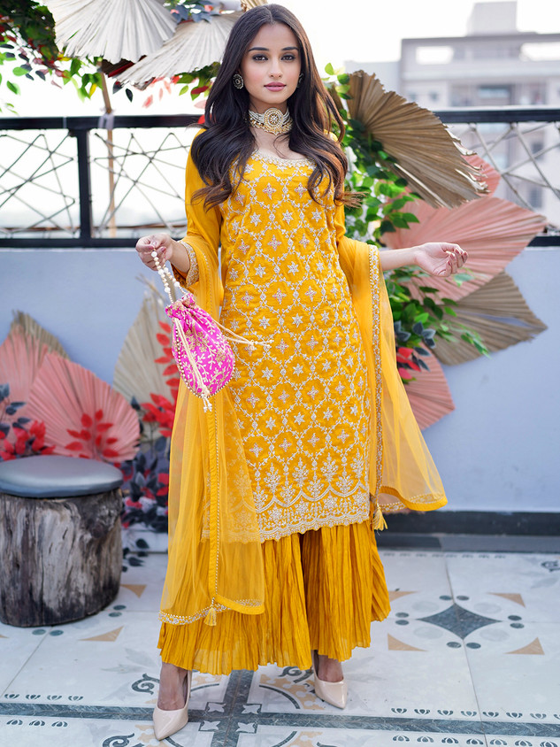 Yellow Snapdeal Georgette Kurti BOUGHT FIRST Silk Blend