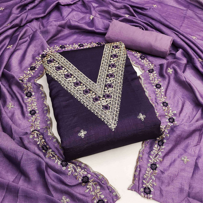 Peachmode Silk Blend Embroidered Salwar Suit Material Price in