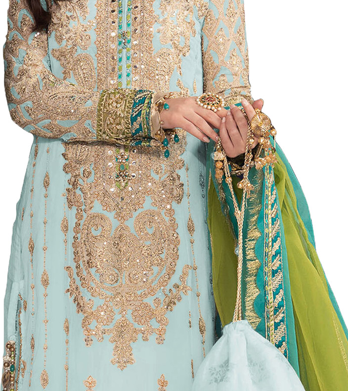 KAPANKU Georgette Embroidered Kurta Patiyala Material