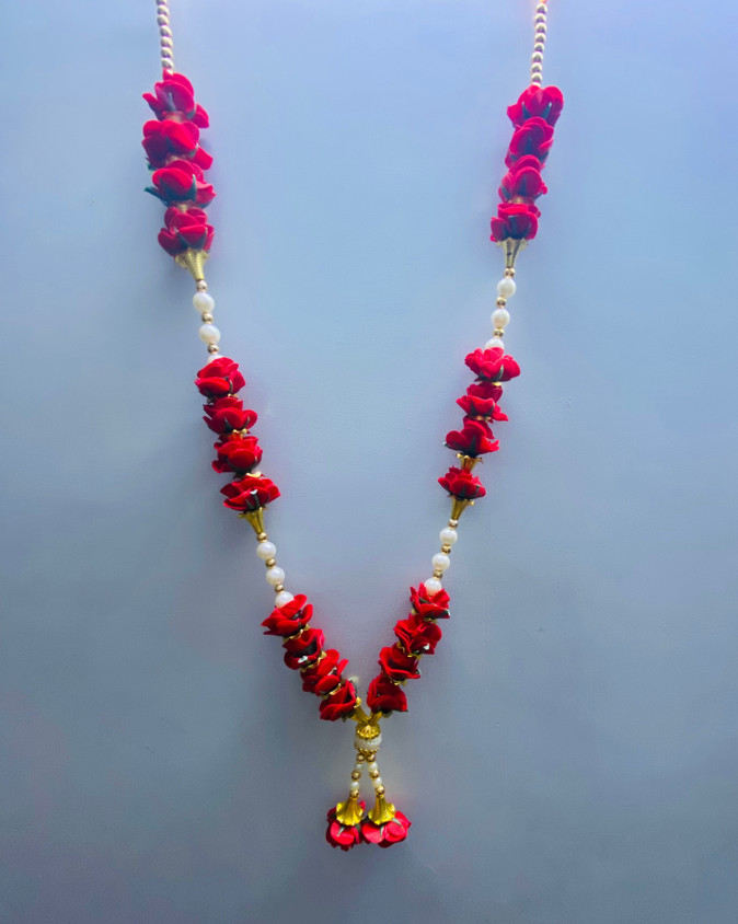 CROWN NIMREET Mala Photo Frame Artificial Pearl Moti Gulab Mala