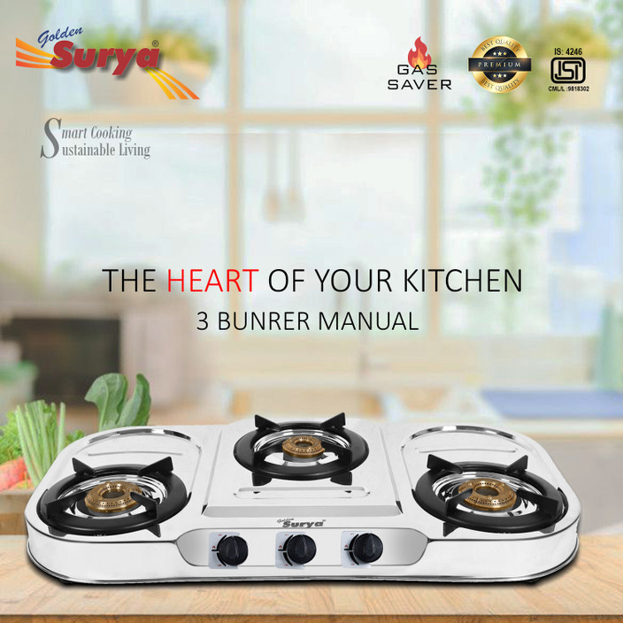 Stainless Steel Inalsa Burner Gas Stove Black Ss Inalsa 3B Spark