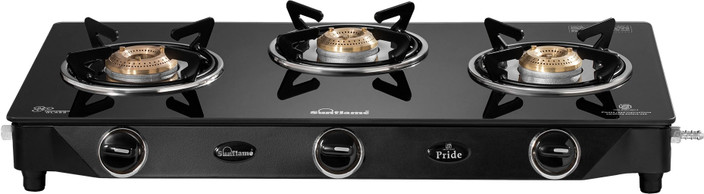 Sunflame Ergonomic Sunflame Pride Gas Stove Sunflame GT PRIDE 3B BK Glass  Manual Gas Stove Price In India