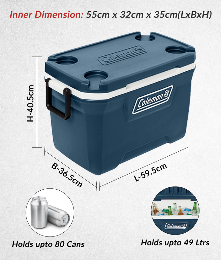 COLEMAN 52 QT, 3-Day Ice Retention, 2-Way Handle, Space Blue Ice Box