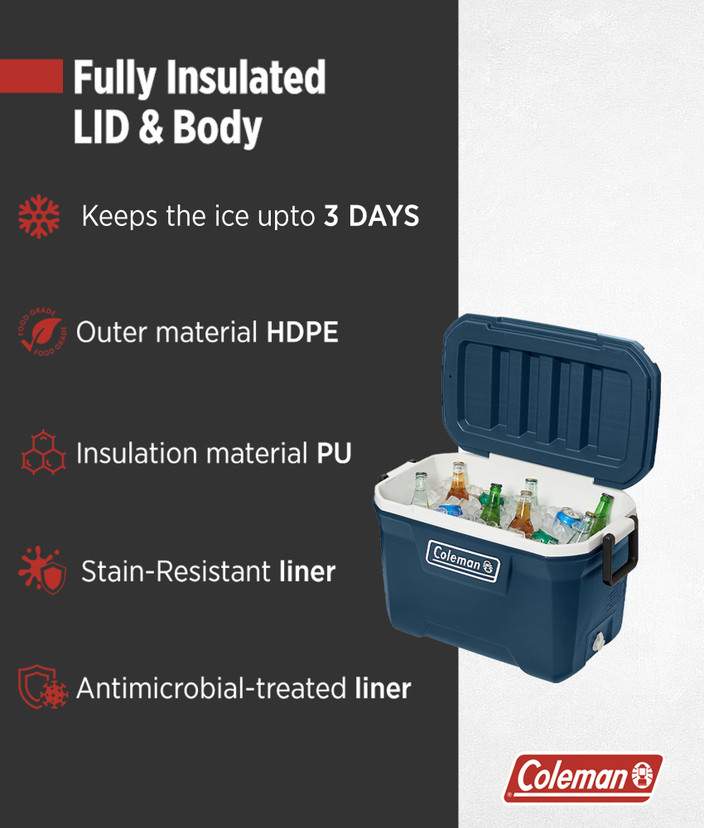COLEMAN 52 QT, 3-Day Ice Retention, 2-Way Handle, Space Blue Ice Box