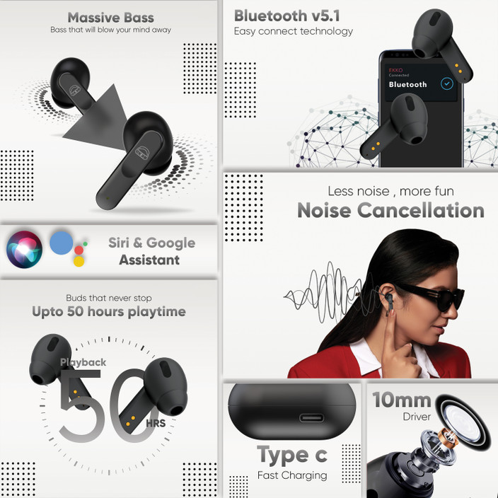 Ekko Earbeats T04 TWS with 50H Playtime, 10MM Driver, Noise