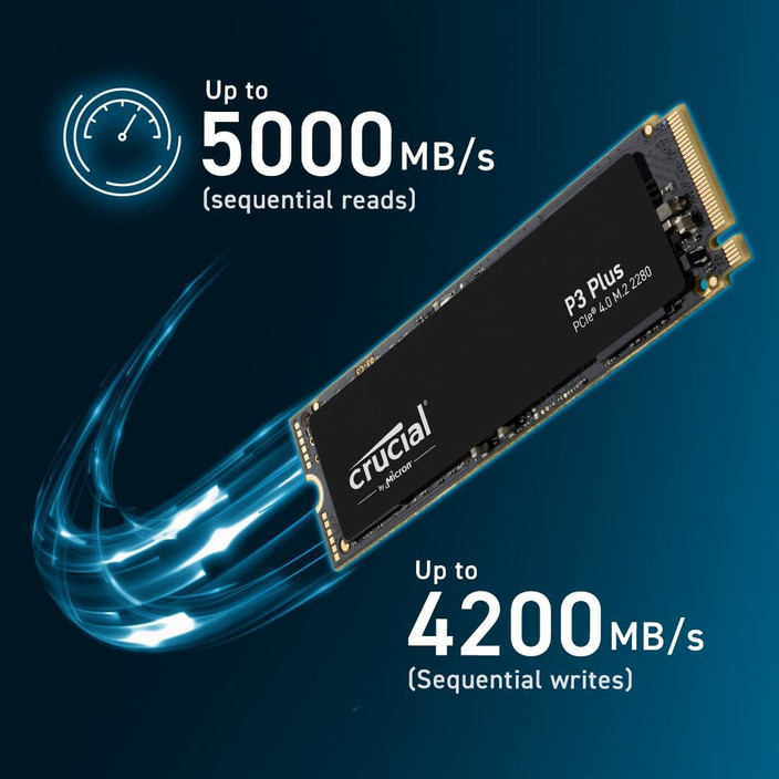 Crucial CT1000P3PSSD8 1000 GB Desktop, Laptop Black PCIe NVMe Internal Solid State Drive (SSD) (P3 Plus PCIe 4.0 NVMe M.2 2280)