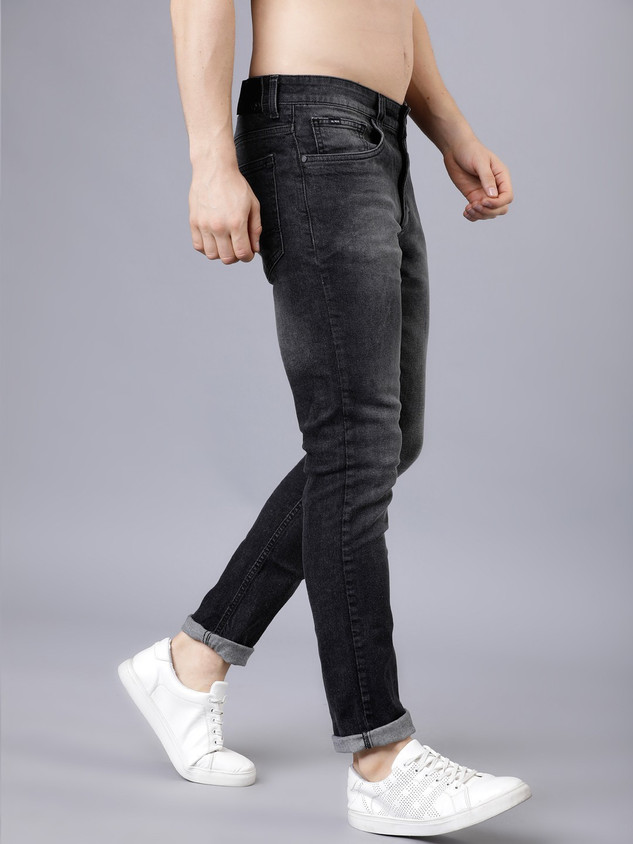 Highlander Mens Tapered Distressed Jeans Highlander Dark Grey