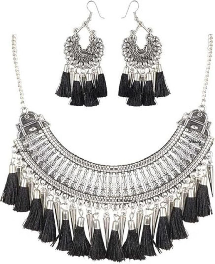 Flipkart Golden Oxidised Jewellery Set Dzinetrendz Oxidised Silver Sterling  Silver Silver Jewellery Set
