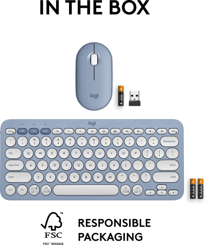 Kit Tastiera E Mouse Logitech Pebble 2 Combo - Wireless, Design Sottile, Bianco, Layout QWERTY - Foto 8