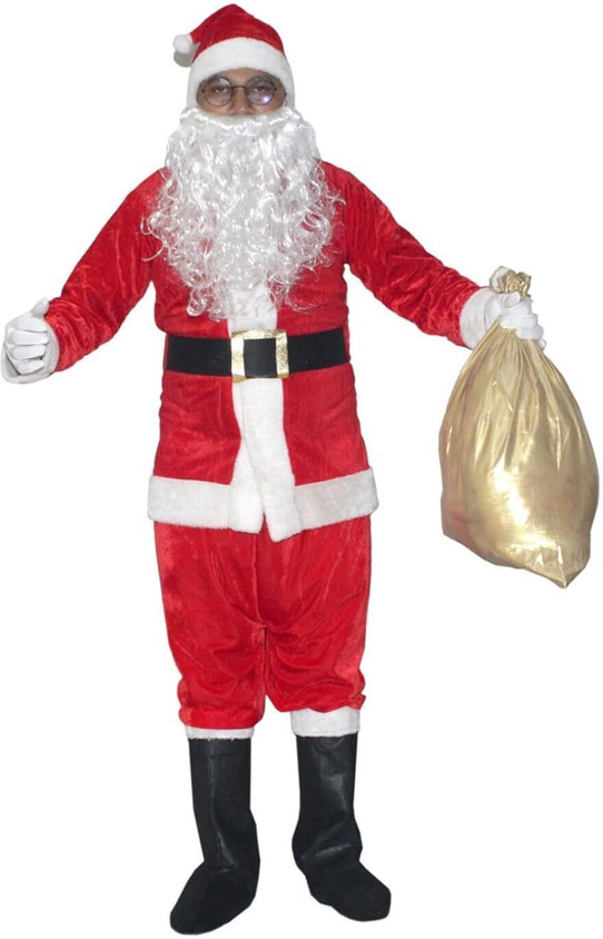 KAKU FANCY DRESSES Santa Claus Costume with Beard, Boot, Specs