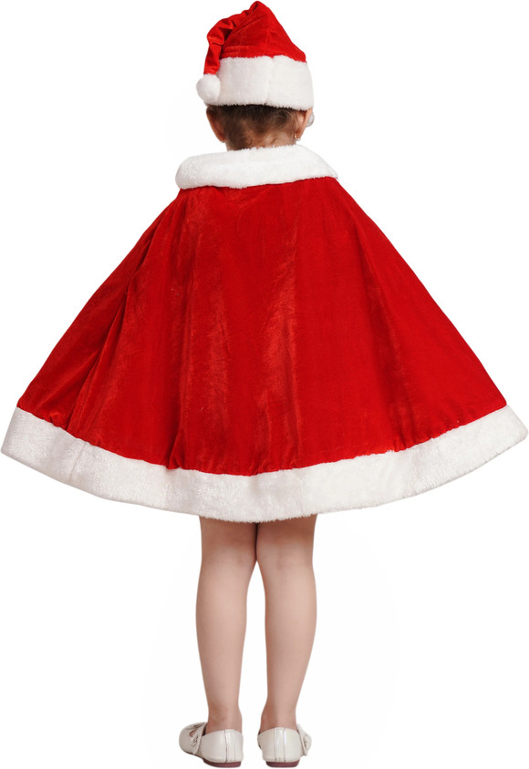 KAKU FANCY DRESSES Santa Clause Cloak with Hat Christmas Costume Red  White 3-4 Years Unisex Kids Costume Wear