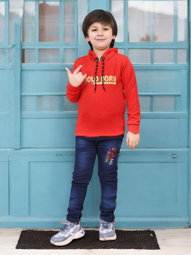 Boy Red T Shirt With Light Blue Jeans Bold Born Boys Casual T