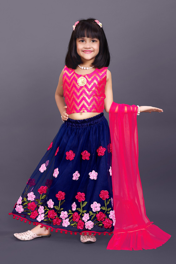 Agnivesha Baby Girls Lehenga Choli Western Wear Printed Lehenga, Choli and  Dupatta Set