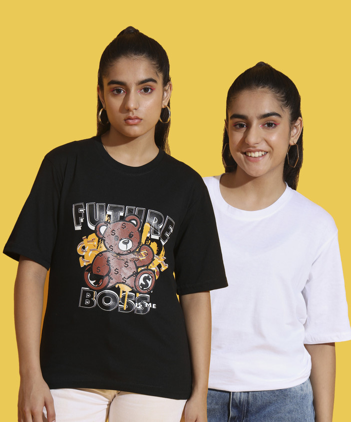 NICK AND JONES Girls Printed Pure Cotton Oversized T Shirt