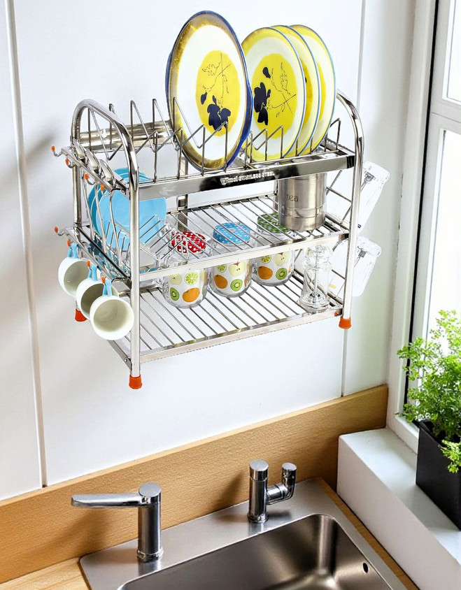 Amol Utensil Kitchen Rack Steel Premium Stainless Steel Dish Rack Utensil  Organizer Rustproof Vessels Stand