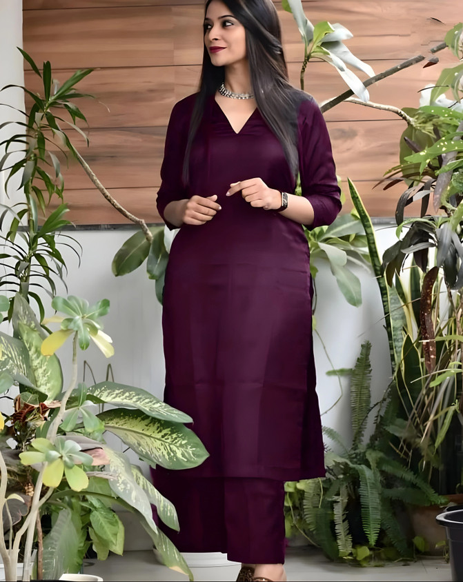 Straight solid kurta office wear
