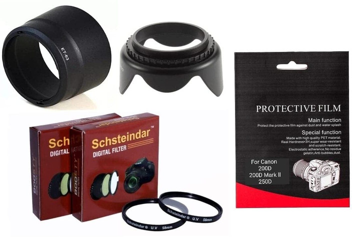Schsteindar 5Pcs Combo Camera Lens Kit for Canon 200D,200D Mark II,250D  Lens kit Lens Hood