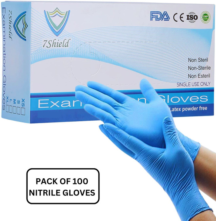 Surgical Gloves 100 Disposable Gloves 7SHIELD Blue Nitrile Gloves
